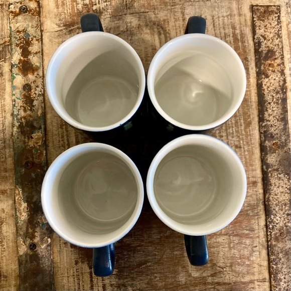 4 MCM Blue Dot Mugs Coffee Cups Geometric New Old Stock Japan Kasuga Ware - Picture 11 of 16